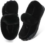 BARERUN Winter Flat Boots Warm Durable Shoes Casual Fashion Fur Lining Ankle Snow Boots Loafer Flats Black Fur Boots for Women Black Women Size 8.5