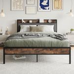 BORPHOM King Size Bed Frame with Wooden Storage Headboard,Heavy Duty Metal Upholstered Platform Bed Frame King Size,Mattress Base/Sturdy Steel Slat Support/Under-bed Storage/Noise Free