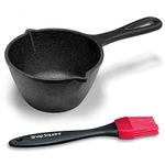 Cast Iron Basting Pot and Silicone BBQ Brush - BBQ Basting Set with Saucepan and Brush for Meat Smoker, Grill and Stove - Mini Cast Iron Pot, BBQ Meat Smoker Accessories, 15 Oz