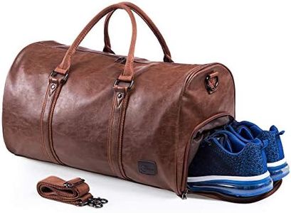 Sac de Voyage en Cuir avec Pochette à Chaussures, Sac de Nuit étanche pour Le Weekender, Grand Sac de Voyage Portable pour Les Hommes et Les Femmes – Marron