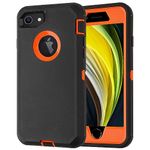 Case for iPhone 7/iPhone 8 with Screen Protector [Shockproof] [Dropproof] [Dust-Proof], 3 in 1 Full Body Rugged Heavy Duty Case Durable Cover for iPhone 7/8 4.7" (BlackOrange)