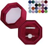 BLUTETE Velvet Jewelry Ring Box Engagement Wedding Box Keepsake Box Bridal Photo Ring Double Slots Octagon (Merlot Red)