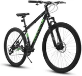 27" Mountain Bike 21-Speed Hanging Front Fork Aluminum Frame Disc Brake Unisex Mountain Bike City Commuter (Black)