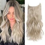 Secret Hair Extensions, Invisible Wire Hair Extensions Wavy Hair Extension Synthetic Hair Pieces for Women, 20 Inch Ash Blonde Hair Extensions (Ash Blonde)