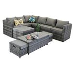 Yakoe Vancouver 9 Seater Corner Rattan Garden Set In Grey With Fitting Cover