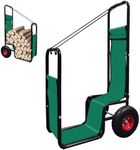 Doubleriver Firewood Carrier Cart with Large Wheels - 19.5" W x 26" D x 44" H - Heavy-Duty Rolling Log Cart for Indoor/Outdoor Use, Easy Assembly Green