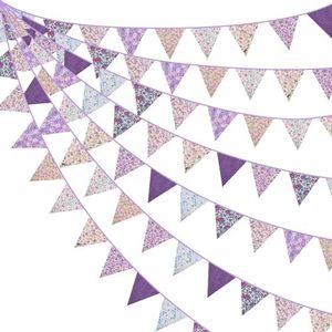 33Ft Floral Triangle Flags, Vintage Bright Triangle Pennants, Purple Bunting Garland Fabric Banner for Birthday Wedding Garden Party Afternoon Tea Decor Outdoor & Home Decoration