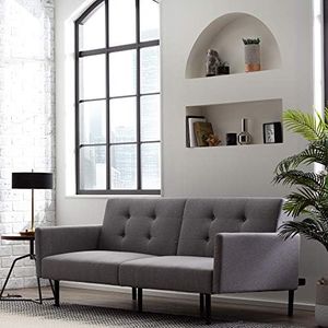 Edenbrook Gilman Futon - Futon Sofa Bed - Futon Couch - Small Futon - Living Room Furniture - Armed Sofa Bed Couch - Sofa - Gray Linen Futon