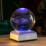 ERWEI 3D Solar System Statue Home Decor 80mm Crystal Ball with LED Base Planets Model Science Gifts for Astronomy Lovers Home Decoration