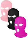 Syhood 3 Pieces 3-Hole Full Face Cover Winter Outdoor Sport Knitted Face Cover Ski Balaclava Headwrap, Black, Pink, Rosy, Medium