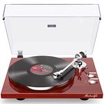 Turntables Belt-Drive Record Player with Wireless Output Connectivity, Vinyl Player Support 33&45 RPM Speed Phono Line Output USB Digital to PC Recording with Advanced MM Cartridge&Counterweight Red