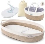 BOPHILI Baby Changing Basket Set w/Large Matching Diaper Caddy, Foam Changing Pad &Water Repellent Cover, Premium Cotton Rope Moses Baskets Changing Table Topper, Built-in Security Strap (Warm Brown)