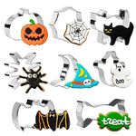 RFWIN Halloween Cookie Cutter, Set 8 Halloween Biscuit Cutter - Pumpkin, Bat, Ghost, Cat, Witch Hat, Spider, Stainless Steel Halloween Cutter for Party Kids Baking, RF-WSCUTTER-01