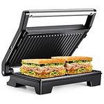 Tiastar ABC192 Panini Press, Sandwich Toaster with Non-Stick Plates, Toastie Maker Open 105° & 180°, Electric Grill with Automatic Temperature Control, 1000 W, Black