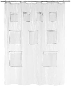 Amazon Basics 8-Gauge PEVA Shower Curtain or Liner with Mesh Storage Pockets - 72" x 72", Clear