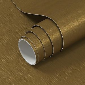 VOLEAAR Brass Color Matte Gold Contact Paper 15.7 x 393.7 Inches Peel and Stick Vinyl Self Adhesive Waterproof Wallpaper for Kitchen Cabinet Countertop Dishwasher Appliances Wrap Fridge Cover