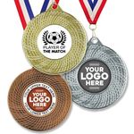 Trophy Monster Pack of 10x Metal 50mm Football Player of Match Vortex Medals & Ribbons Standard emblem or your logo FREE | Personalised | Bulk Pack Quantity Deals 50,100,250 or 500 |