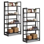 Halter Industrial Folding Book Shelf, 4-Tier No-Assembly Foldable Storage Shelves for Living Room, Office, and Bedroom, Sturdy Metal and Durable MDF Wood Bookshelf, Decorative Racks (Black) 2 Pack