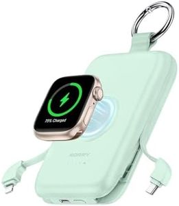 RORRY CharmGo Portable Charger, 10000mAh PD 20W Fast Charging Portable Charger Power Bank with Built in Cables, Travel Battery Pack for iPhone 17/16/15 and Apple Watch Ultra/9/8/7/6/5/4/3/2, Green