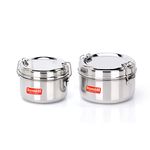 Sumeet Stainless Steel Meal Pack Lunch Box/Tiffin with Steel Separator Plate and Locking Clip, Set of 2Pc, 250ML & 300ML, 9.5cm & 11.5cm Dia, Silver