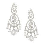 ZENEME Rhodium-Plated American Diamond Studded Oval & Leaf Shaped Drop Earrings For Girls and Women (White)