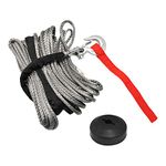 1/4" X 50 ft Synthetic Winch Rope Kit with Snap Hook and Rubber Stopper for SUV ATV UTV Vehicle Car Winch Motorcycle Truck Boat Trailer Off Road (Gray)