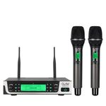 CLAW CW-BR100HH Dual Channel UHF Wireless Microphone System with 2 Handheld Mics, One-Tap Mute, Auto IR Frequency Scan & Lock, LCD Display, 100m Range, XLR & 6.35mm Output for Stage, DJ & Karaoke