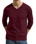 Hisir Men's V Neck Jumpers Tops Winter Lightweight Knitted Jumper Long Sleeve Soft Warm Knitwear Pullover Sweaters for Men (Wine Red, L)