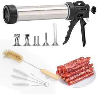 Jillmo Jerky Gun, Stainless Steel Jerky Maker, Jerky Gun Kit with 5 Stainless Steel Nozzles and 5 Cleaning Brushes