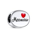 Grandma Nana Red Heart Family I Love Mee-maw Charm Bead For Grandmother Women .925 Sterling Silver Fits European Bracelet