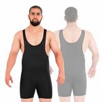 ROAR Athletic Men's Wrestling Singlet Suit Bodywear Uniform (Plain-Black, Small)