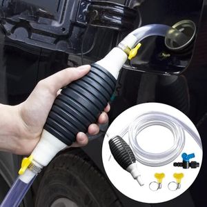 Siphon Pump for Gasoline, Manual Hand Gas Oil Diesel Water Pump Transfer Pump with 3 meters PVC Siphon Hose, Hose Fastener, Stop Valve