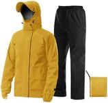 iCreek Rain Suit Waterproof Jacket with Pants 2 Pieces Breathable Lightweight Packable Raincoat with Hooded Rain Gear Unisex（L, Yellow）