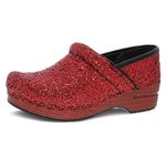 Dansko Professional Glitter Slip-On Clogs for Women – Rocker Sole and Arch Support for Comfort – Ideal for Long Standing Professionals – Food Service, Healthcare Professionals, Red, 5.5/6