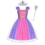 ACWOO Rapunzel Princess Dress, Princess Rapunzel Party Dress Costume with Wand and Crown, Princess Dress Cosplay Costume for Kids Girls, Party Fancy Dress Up for Halloween, Christmas, Birthday Party