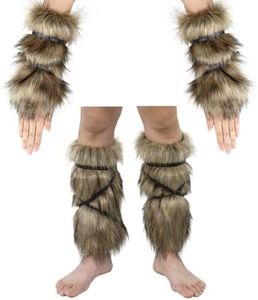 Adolala Faux Fur Furry Arm Cuffs and Leg Warmers Covers Set for Halloween Cosplay Costumes Accessory