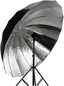 Fotodiox Pro 65in DEEP Parabolic Silver Reflective Umbrella - 16-Rib Black/Silver Photographic Deep Umbrella