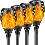 SANJICHA 4 Pack Super Larger Size Solar Flame Torch Extra Bright Tiki Lights Outdoor Decorative with Flickering Flame, Solar Outdoor Lights Waterproof Lamps for Outdoor use Garden Pathway Yard