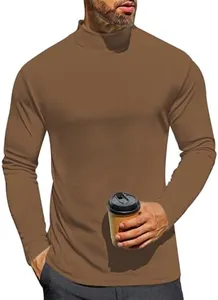 Ekouaer Men's Mock Turtleneck Long Sleeve Turtle Neck Shirts Lightweight Undershirt Thermal Pullover Sweater Brown Medium