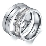 Aeici Mens Womens Stainless Steel Silver Couple Rings Wedding Engagement Bands CZ Size 8