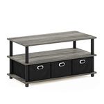 Furinno Frans Turn-N-Tube Coffee Table with Bin Drawers, French Oak Grey/Black/Black, 79.2 (W) x 40.1 (H) x 39.4 (D) cm