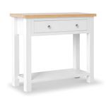RoselandFurniture Farrow White Tall Console Table for Hallway with Storage & Oak Top Large Wide Painted Solid Wooden Hall Telephone Stand with Drawer for Living Room Bedroom or Kitchen