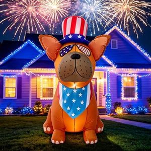 KABOER 5 FT 4th of July Inflatables Outdoor Decorations, French Bulldog Inflatable with LED Lights, Independence Day Blow Up Yard Decor for Party Garden Yard Memorial Day Decor