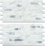 StyloVue 2 Sheets Peel and Stick Backsplash for Kitchen, White Marble with Metal Silver Look Stick on Tile Upgrade Your Kitchen Backsplash, RV, Fireplace