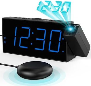 Reloj Despertador por Vibración con Agitador de Cama, Despertador Proyector, 180° Rotativo Relojes de proyección, Alarma Doble, Cargador USB, DST, 12/24H, Despertador Grande para Dormitorio, Azul