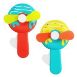 PARTEET Manual Hand Press Doughnut Fan for Kids, Small Pocket Fan for Outdoor,Safe Mini Manual Fan, Portable Summer Fan, Fan Toy For Kids (Pack of 2)