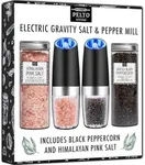 Gravity Electric Salt and Pepper Grinder Gift Set With Black Peppercorns, Himalayan Pink Salt, Adjustable Grind - House Warming Gifts Unique Kitchen Gadget Dad Mom Gifts Christmas Gift Box Mothers Day