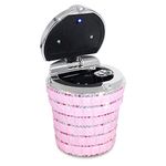 eing Car Ashtray with Bling Bling Diamond Auto Cigarette Odor Smoke Remover Cylinder Cup Holder With LED Lamp,Pink