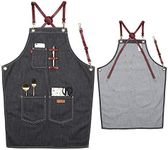 VANTOO Denim Apron with Pockets for Men Women, Tool Work Apron for Chef Cooking BBQ Garden, Painting Woodworking, Gift for Him and Her