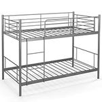 COSTWAY Metal Bunk Bed, 3FT Single over Single Loft Bed Frame with Ladder and Safety Guardrail, Home Bedroom Dorm Apartment Furniture Space-Saving Twin High Sleeper Beds for Kids Teens Adults (Sliver)